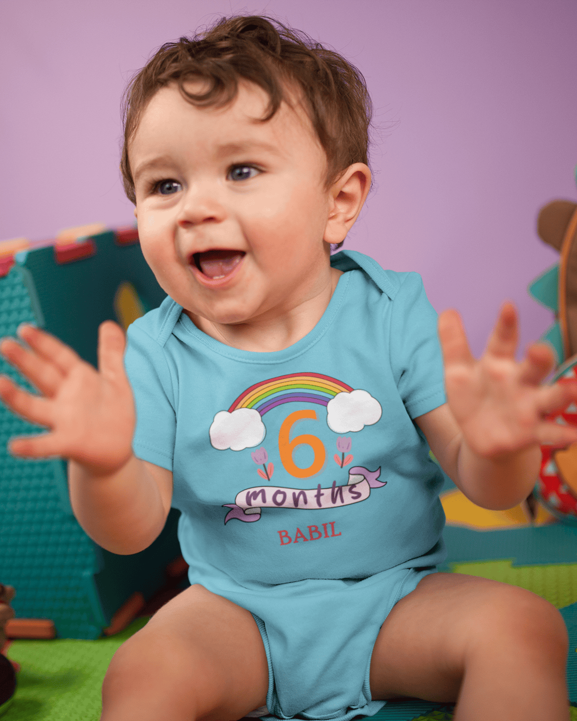 Custom Name Sixth Month Rompers for Baby Boy- FunkyTeesClub