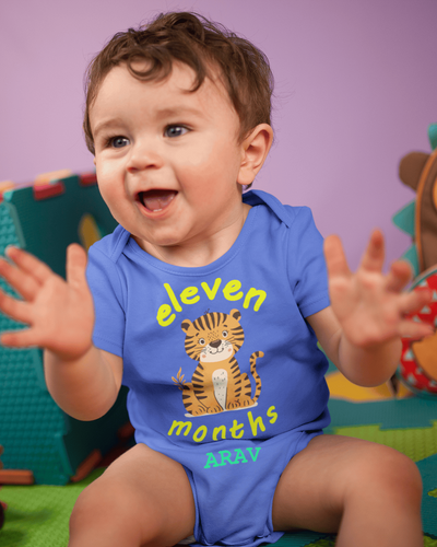 Custom Name Eleven Month Rompers for Baby Boy- FunkyTeesClub