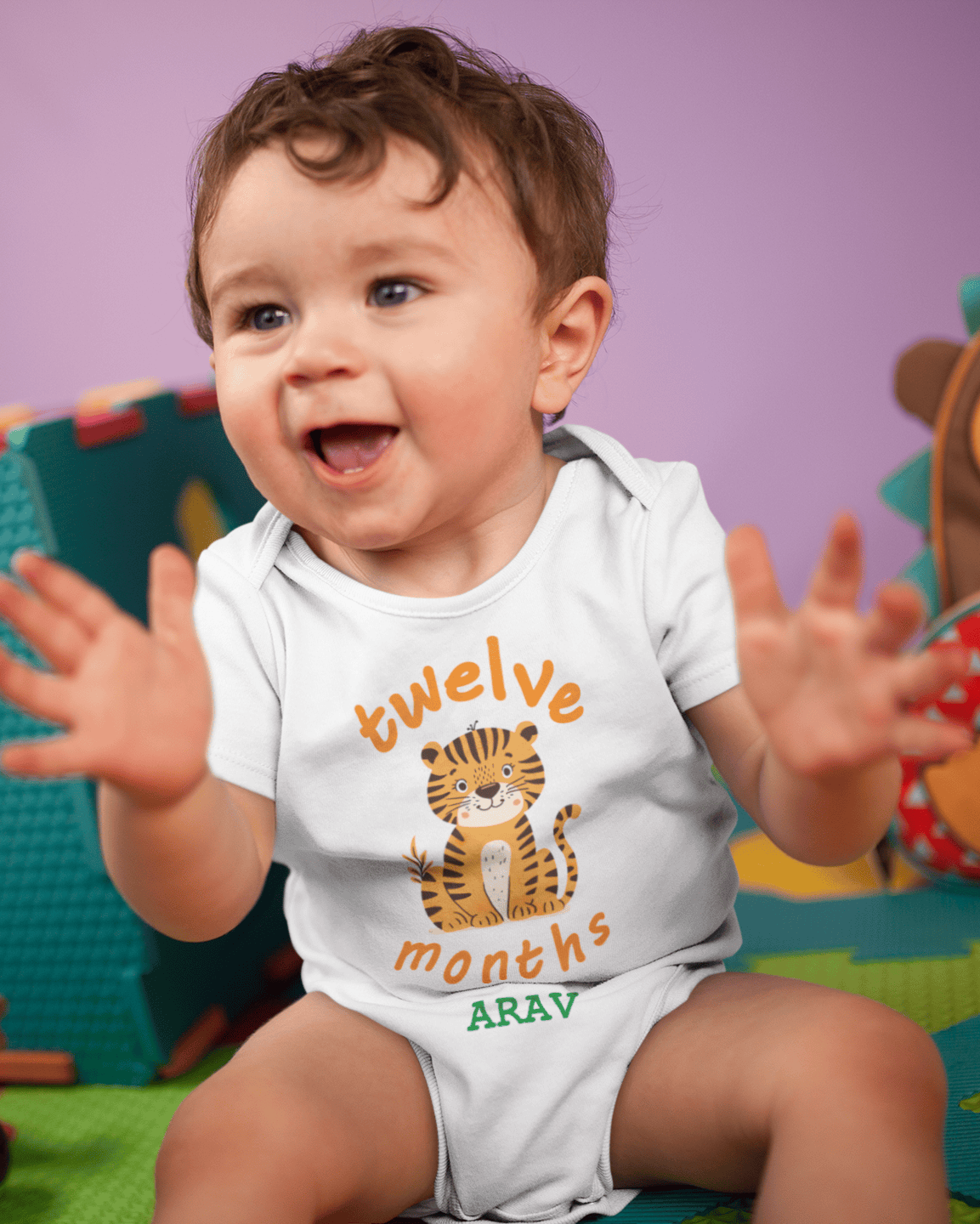 Custom Name Twelve Months Rompers for Baby Boy- FunkyTeesClub