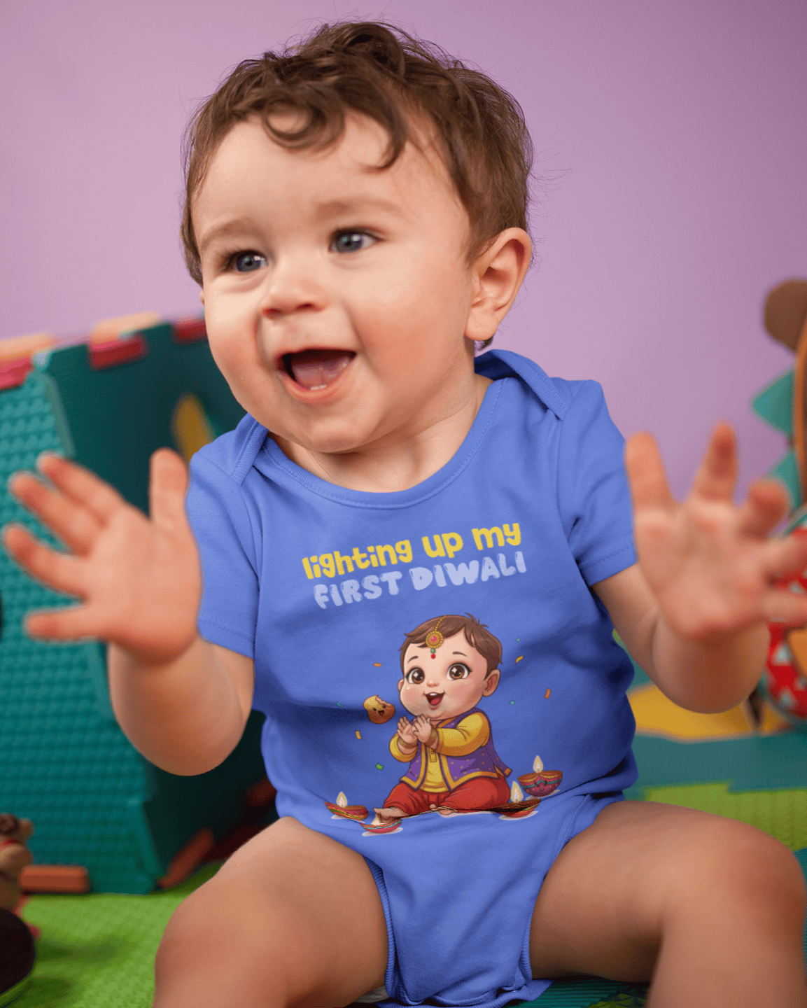 Lighting Up My First Diwali Diwali Rompers for Baby Boy- FunkyTeesClub