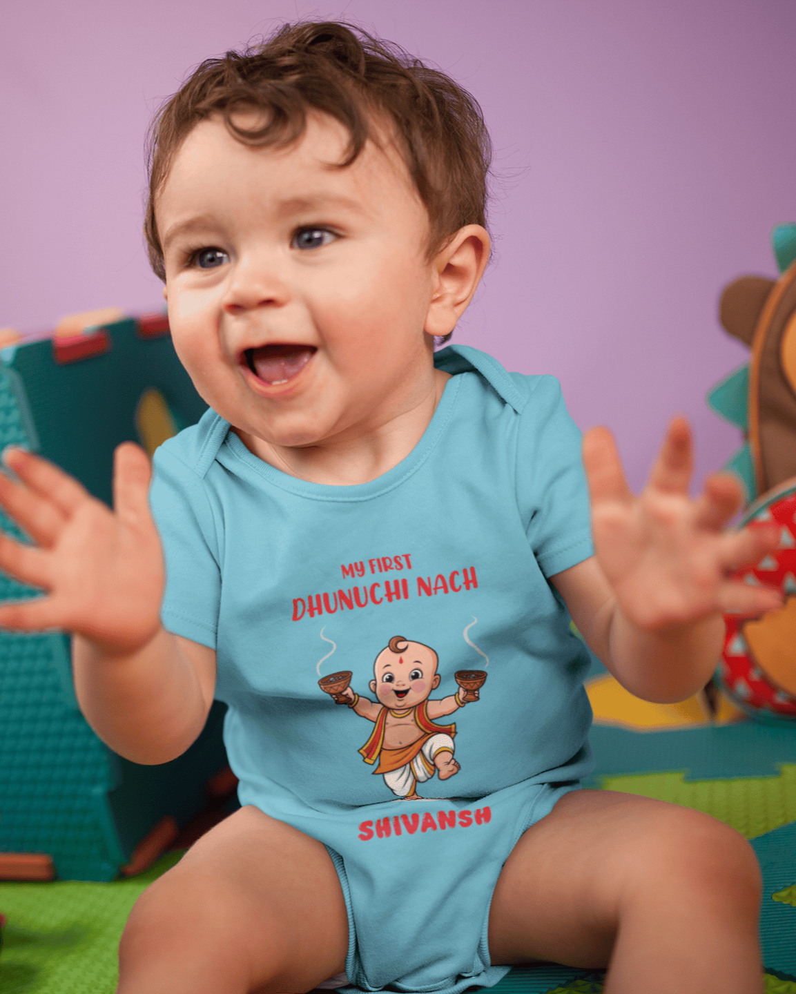 Custom Name My First Dhunuchi Nach Durga pooja Rompers for Baby Boy- FunkyTeesClub