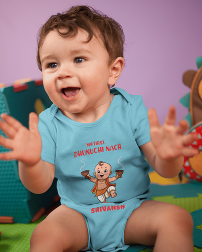 Custom Name My First Dhunuchi Nach Durga pooja Rompers for Baby Boy- FunkyTeesClub