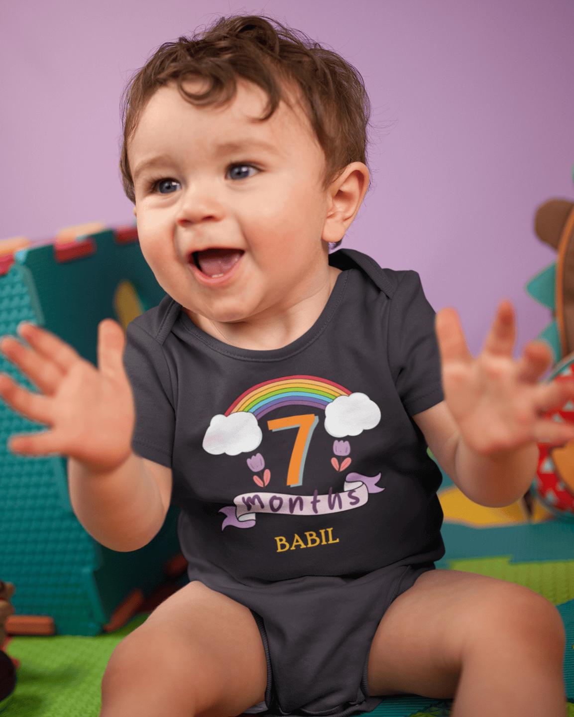 Custom Name Seventh Month Rompers for Baby Boy- FunkyTeesClub