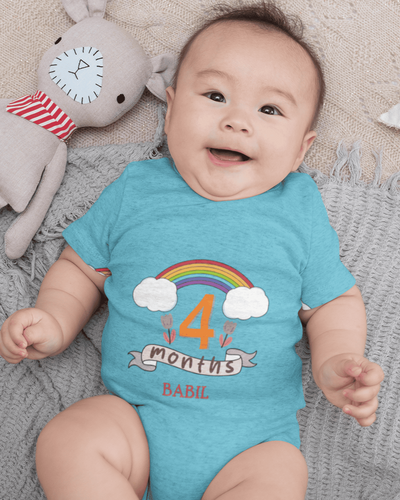 Custom Name Fourth Month Rompers for Baby Boy- FunkyTeesClub