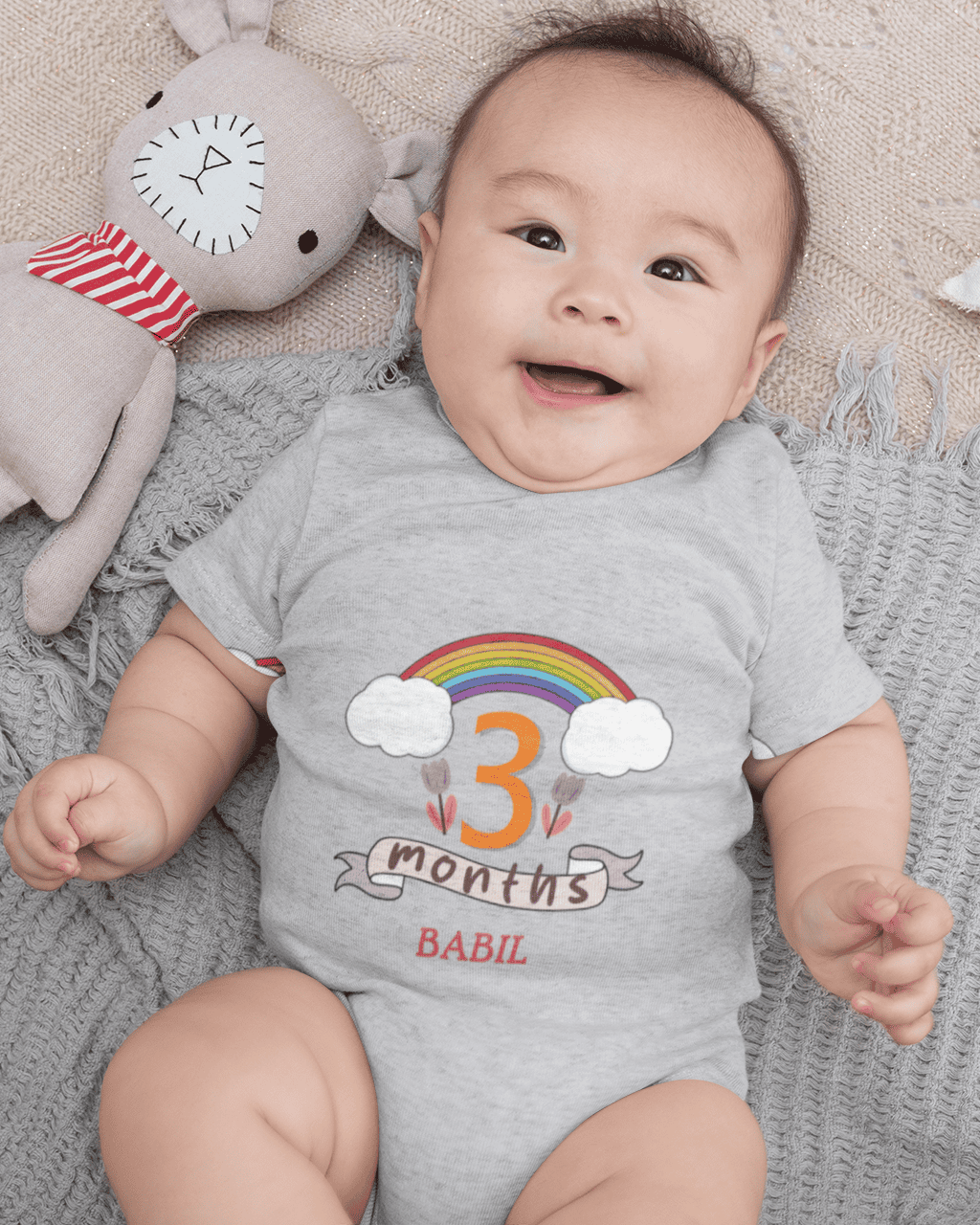Custom Name Third Month Rompers for Baby Boy- FunkyTeesClub
