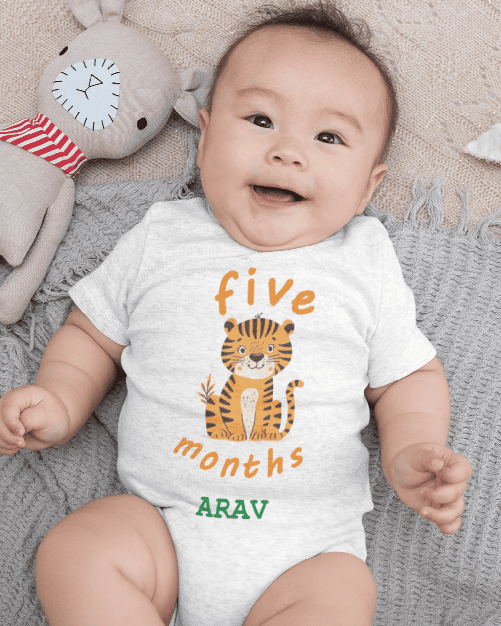 Custom Name Five Month Rompers for Baby Boy- FunkyTeesClub