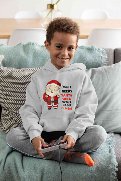 Customized Name Santa Dadu Is Here Christmas Boy Hoodies-FunkyTeesClub