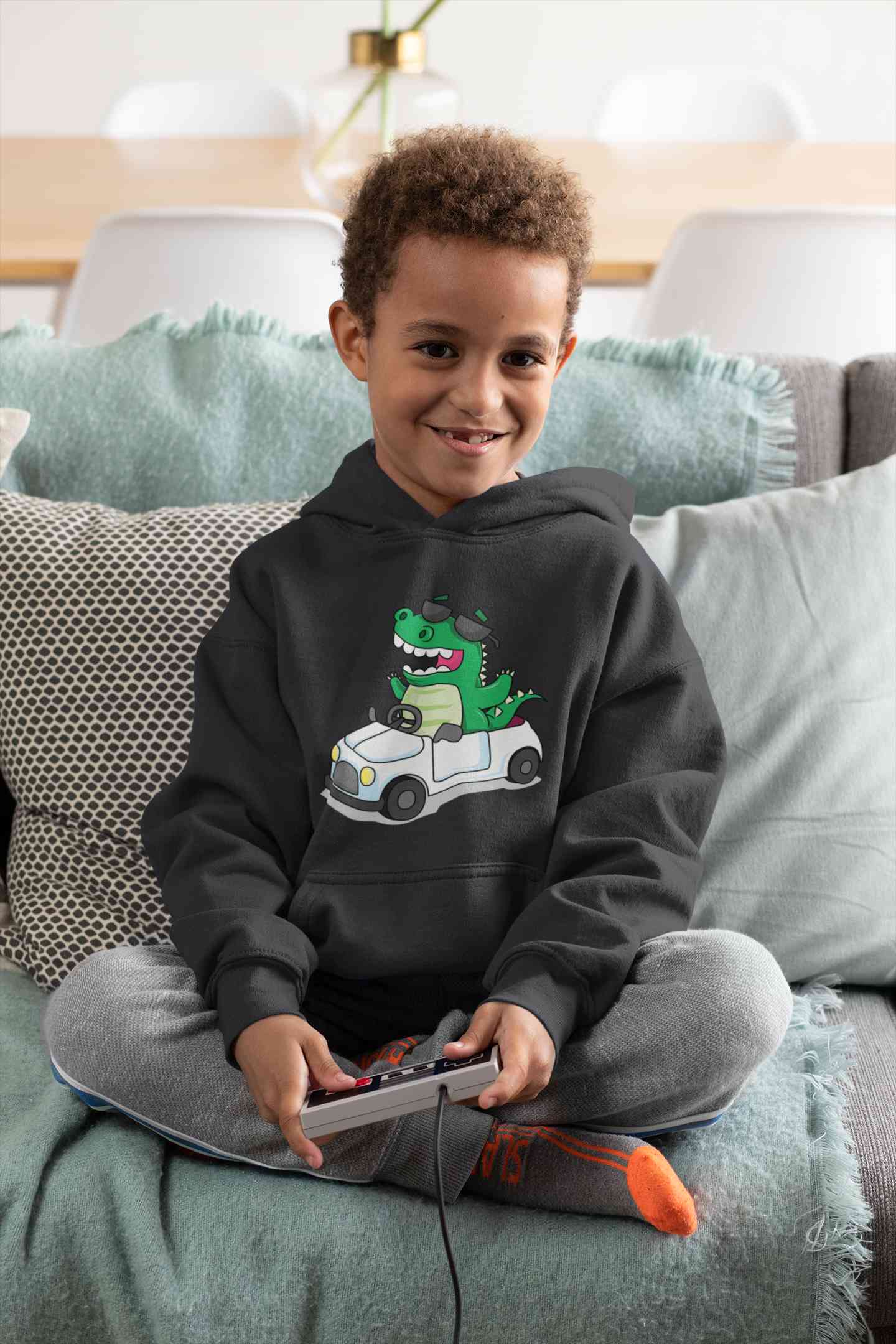 Dino Car Cartoon Boy Hoodies-FunkyTeesClub