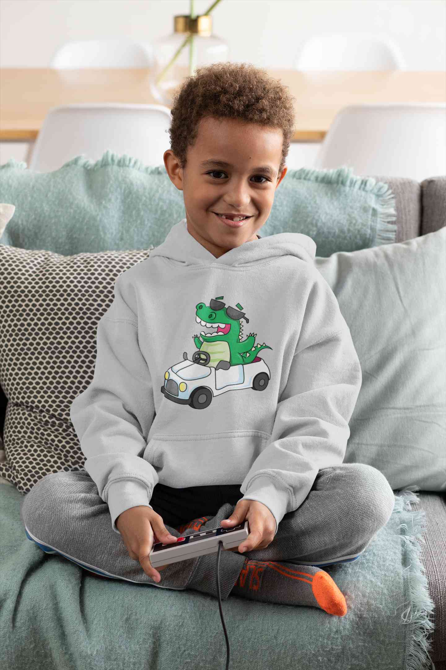 Dino Car Cartoon Boy Hoodies-FunkyTeesClub