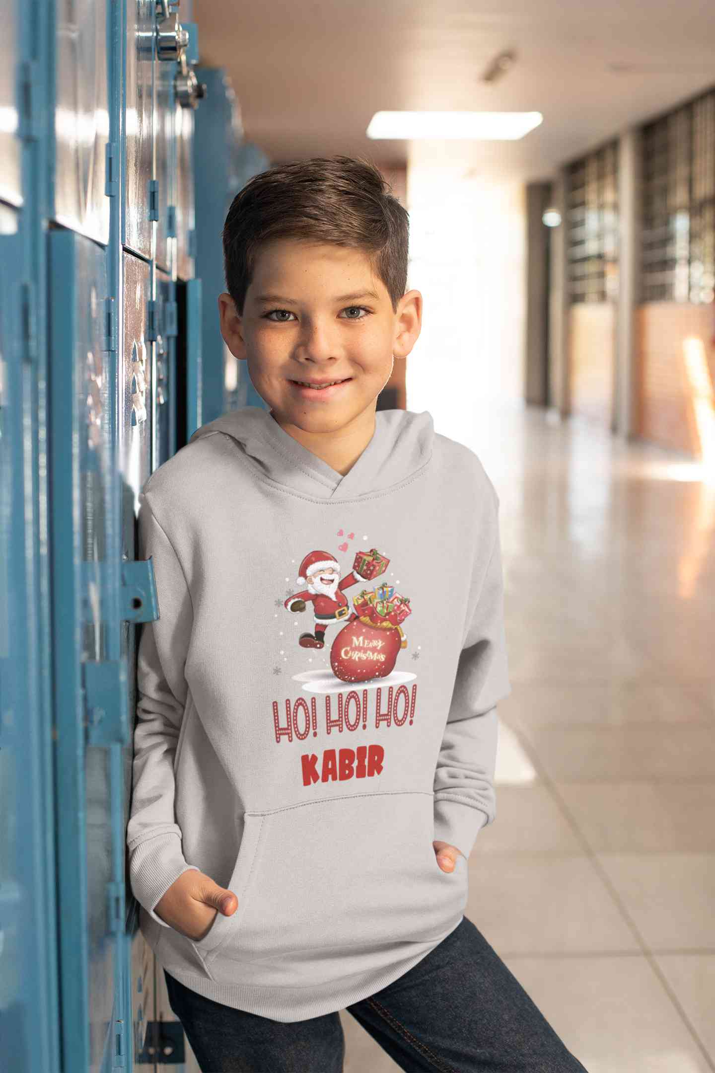 Customized Name Ho! Ho! Ho! Christmas Boy Hoodies-FunkyTeesClub