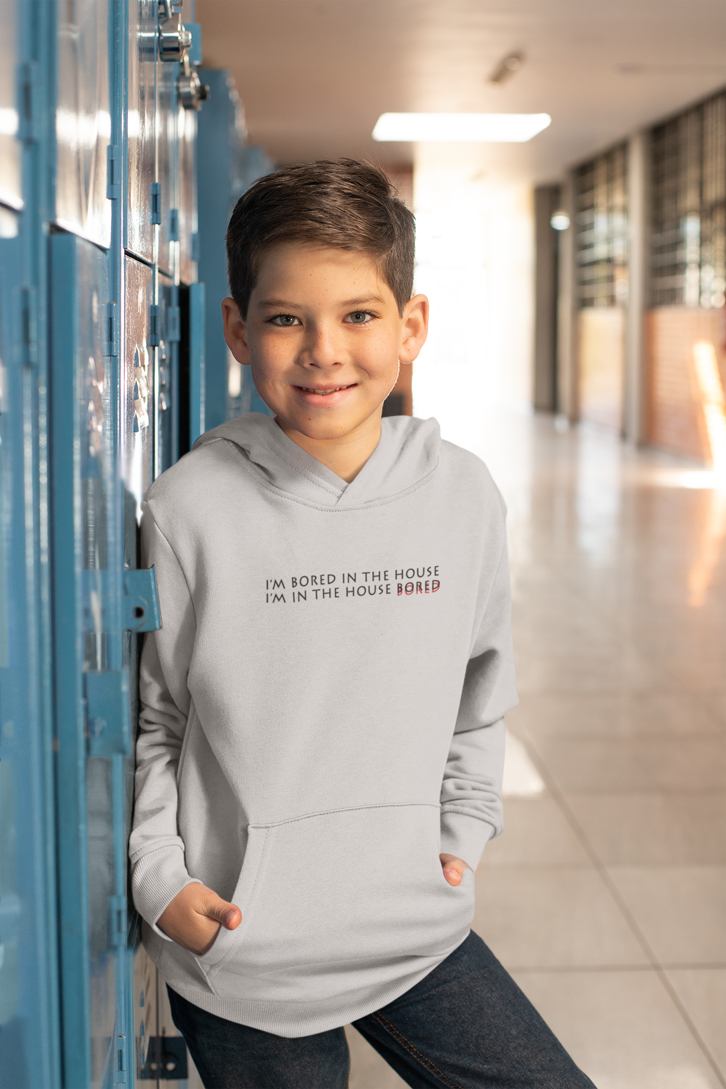 I Am In The Bored House Minimal Boy Hoodies-FunkyTeesClub