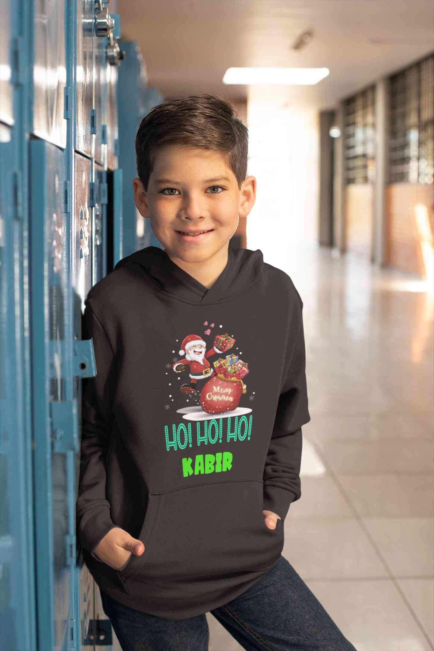 Customized Name Ho! Ho! Ho! Christmas Boy Hoodies-FunkyTeesClub