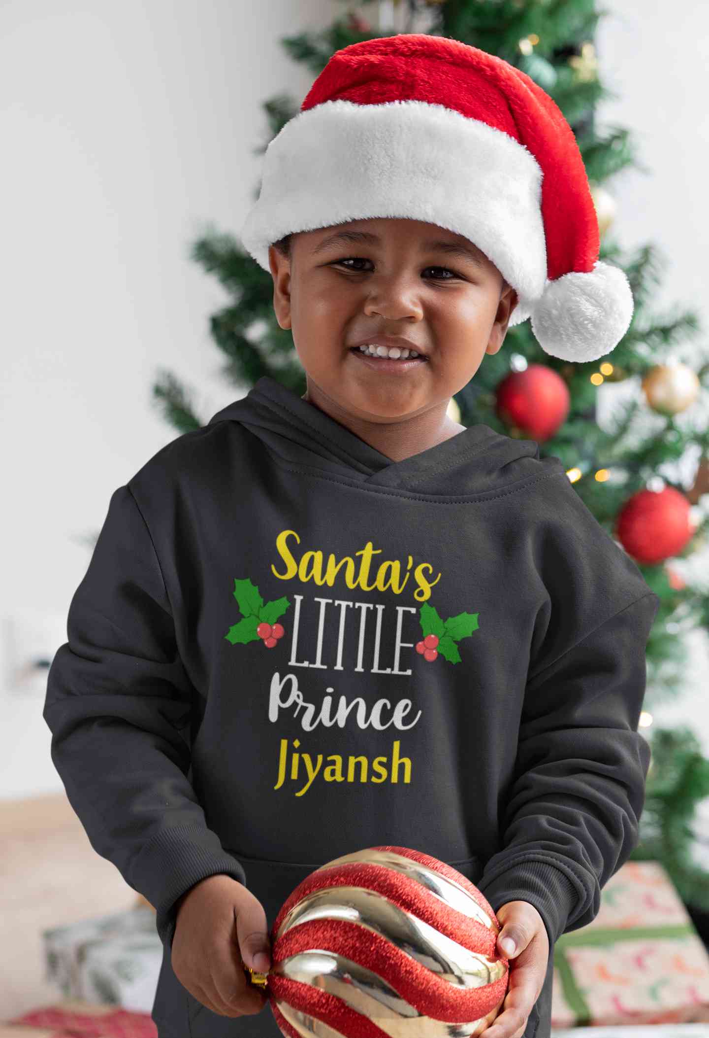 Customized Name Santas Little Prince Christmas Boy Hoodies-FunkyTeesClub