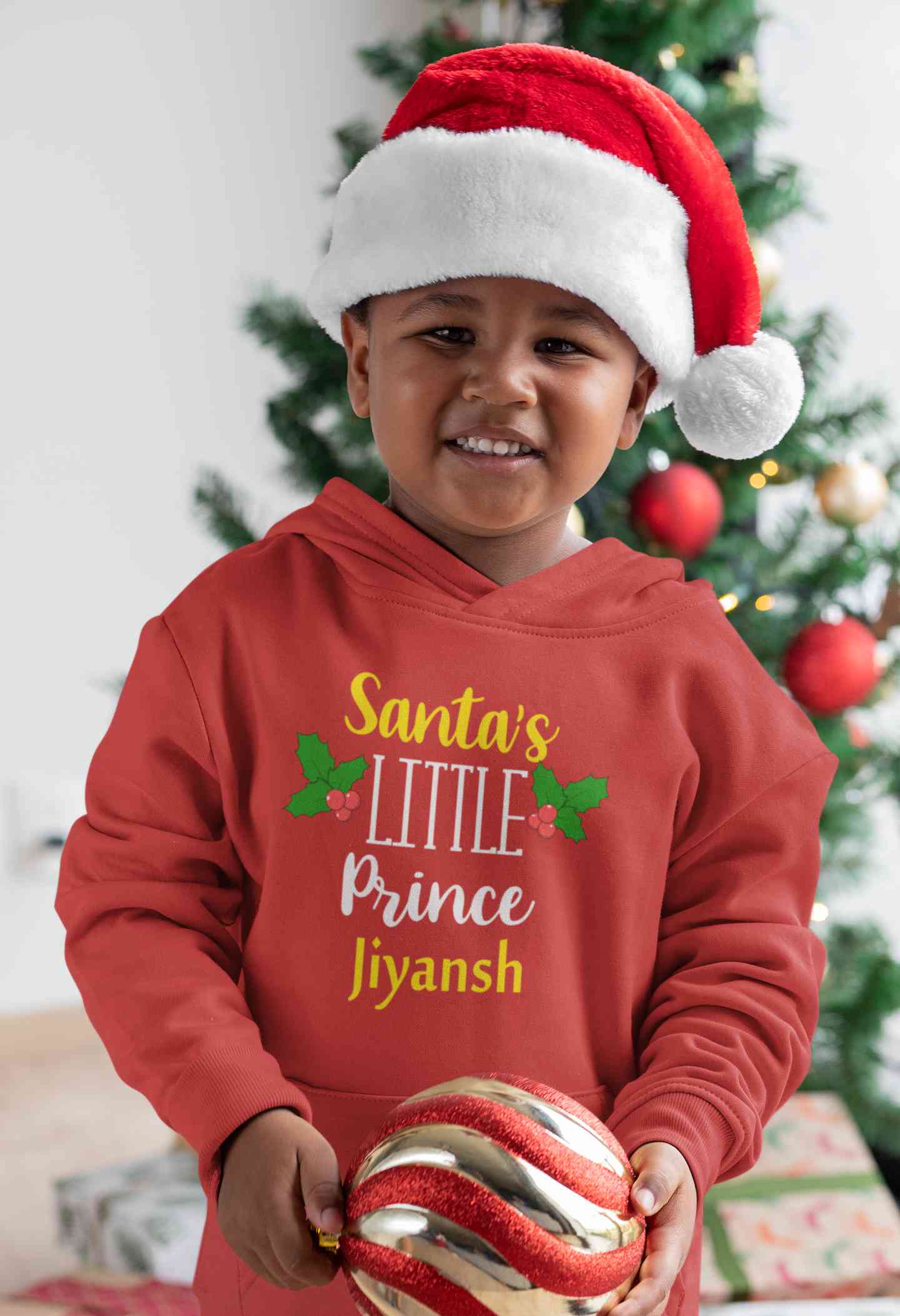 Customized Name Santas Little Prince Christmas Boy Hoodies-FunkyTeesClub