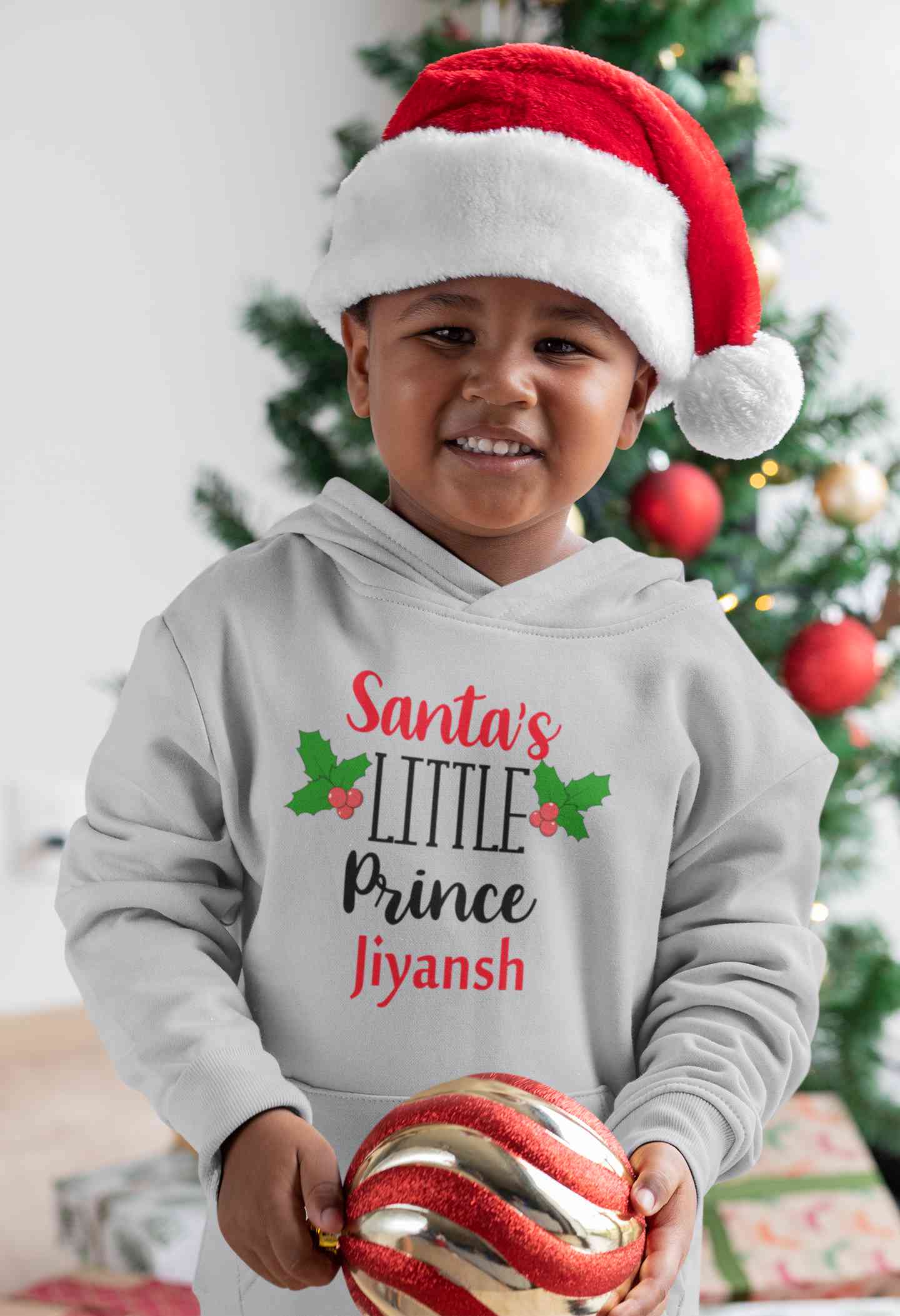 Customized Name Santas Little Prince Christmas Boy Hoodies-FunkyTeesClub