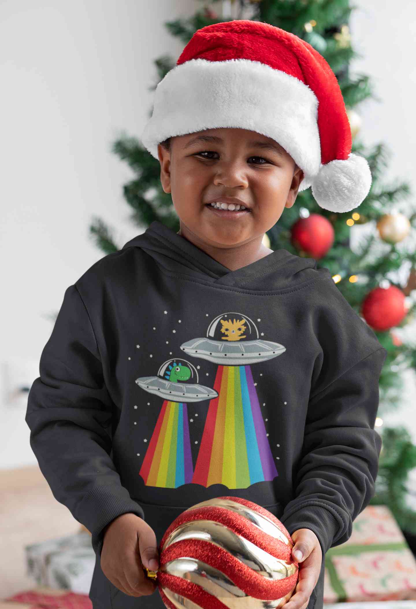 Rainbow Spaceship Cartoon Boy Hoodies-FunkyTeesClub
