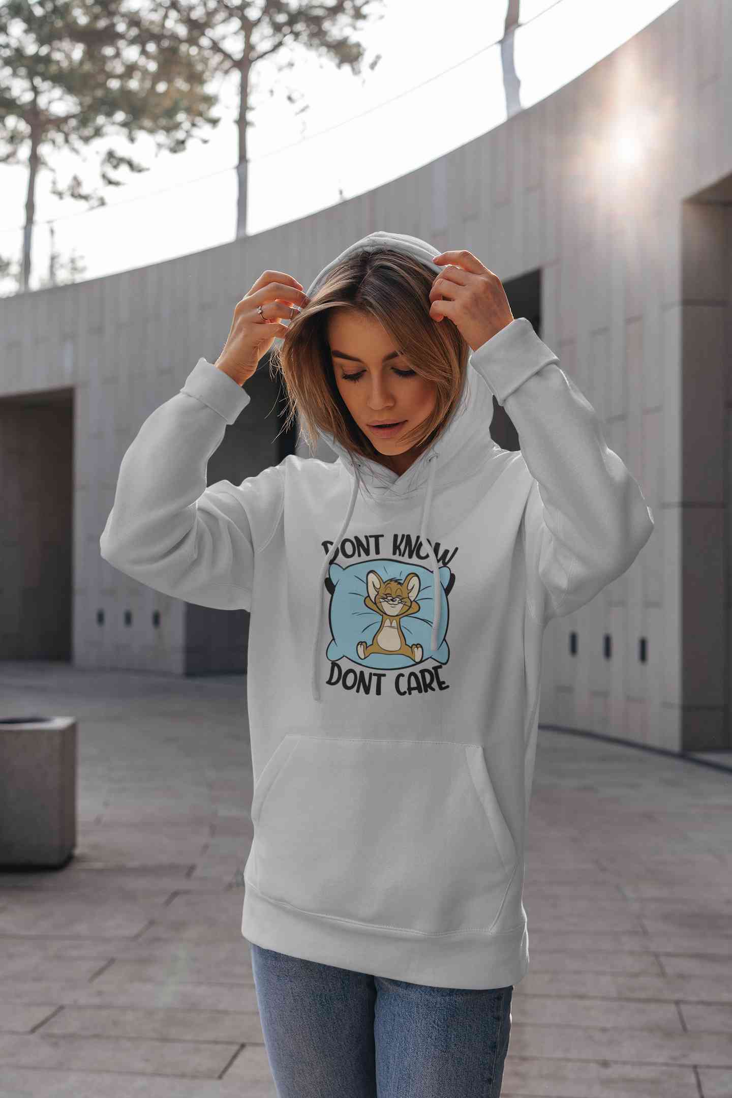 Funny Cartoon Dont Care Hoodies for Women-FunkyTeesClub