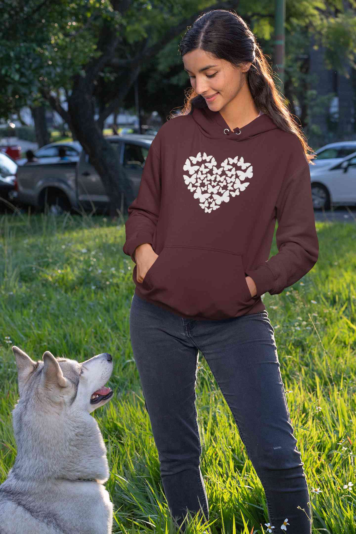Butterflies In The Form Of A Heart Vector Hoodies for Women-FunkyTeesClub