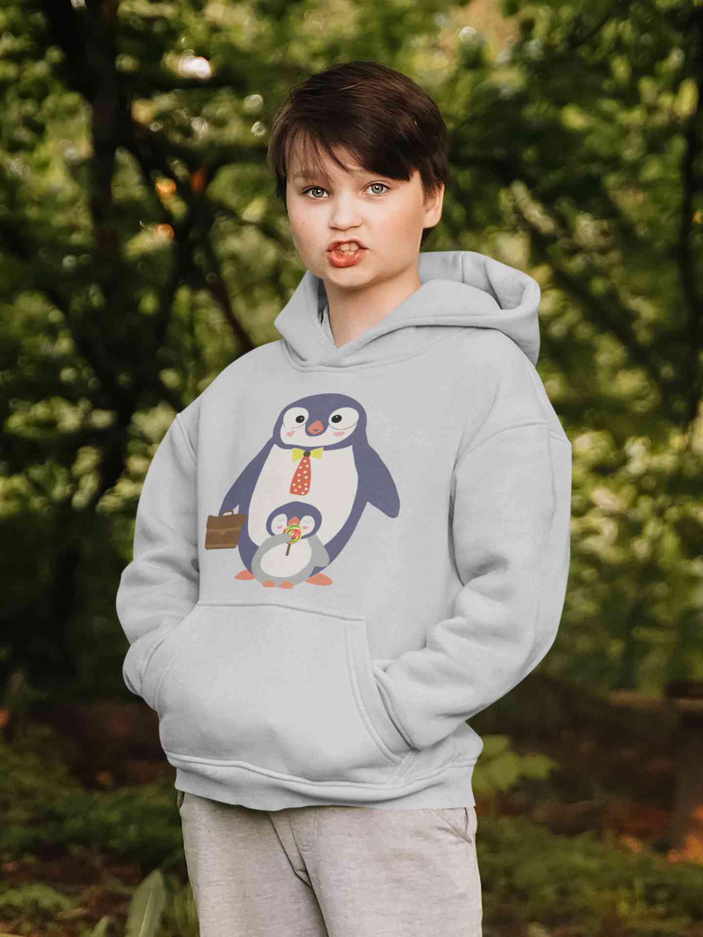 Papa And Baby Penguin Cartoon Boy Hoodies-FunkyTeesClub