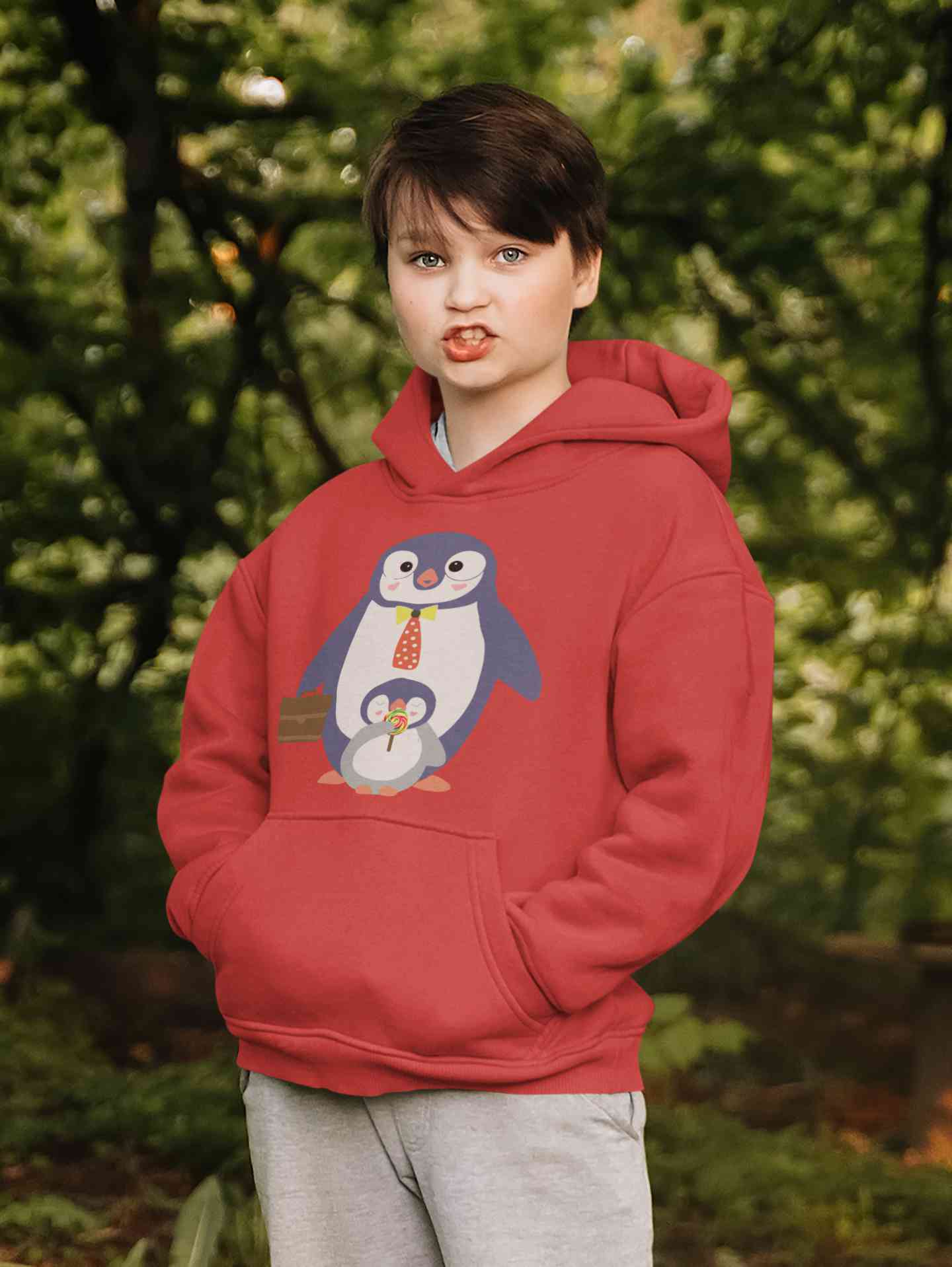 Papa And Baby Penguin Cartoon Boy Hoodies-FunkyTeesClub