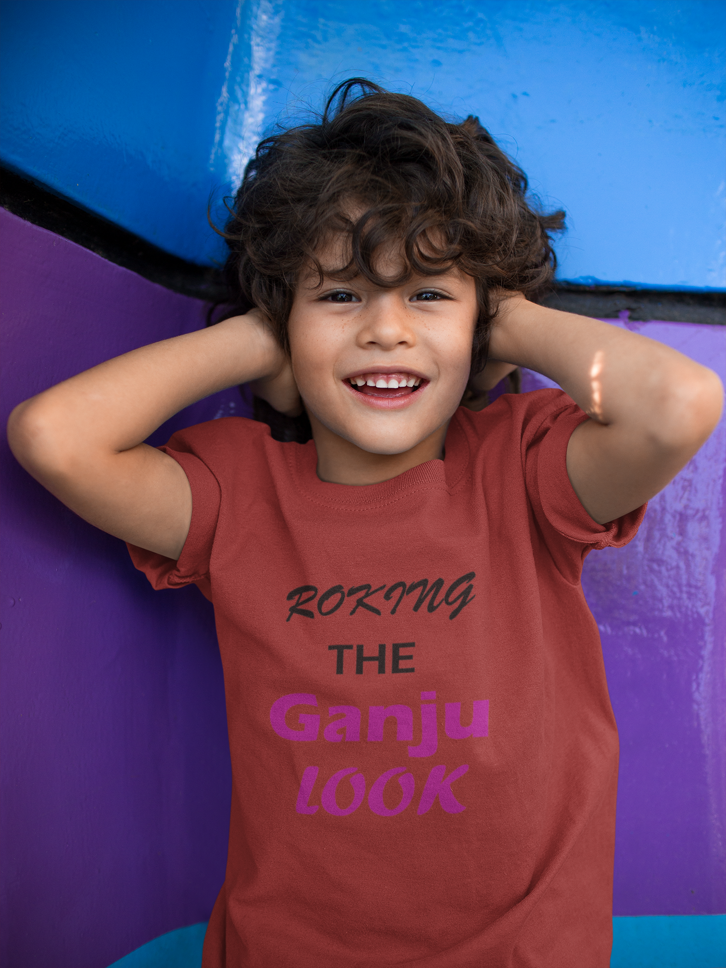 ROKING THE GANJU LOOK Half Sleeves T-Shirt for Boy-FunkyTeesClub