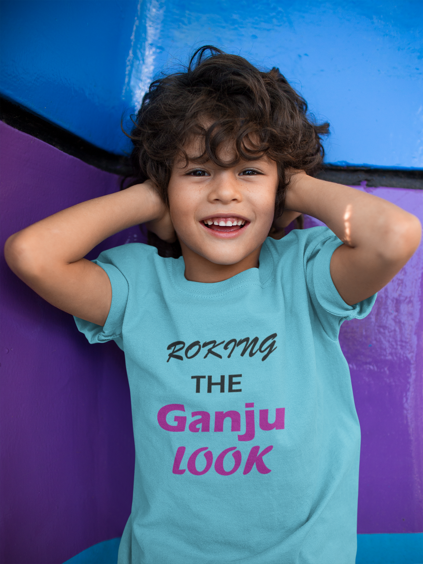 ROKING THE GANJU LOOK Half Sleeves T-Shirt for Boy-FunkyTeesClub