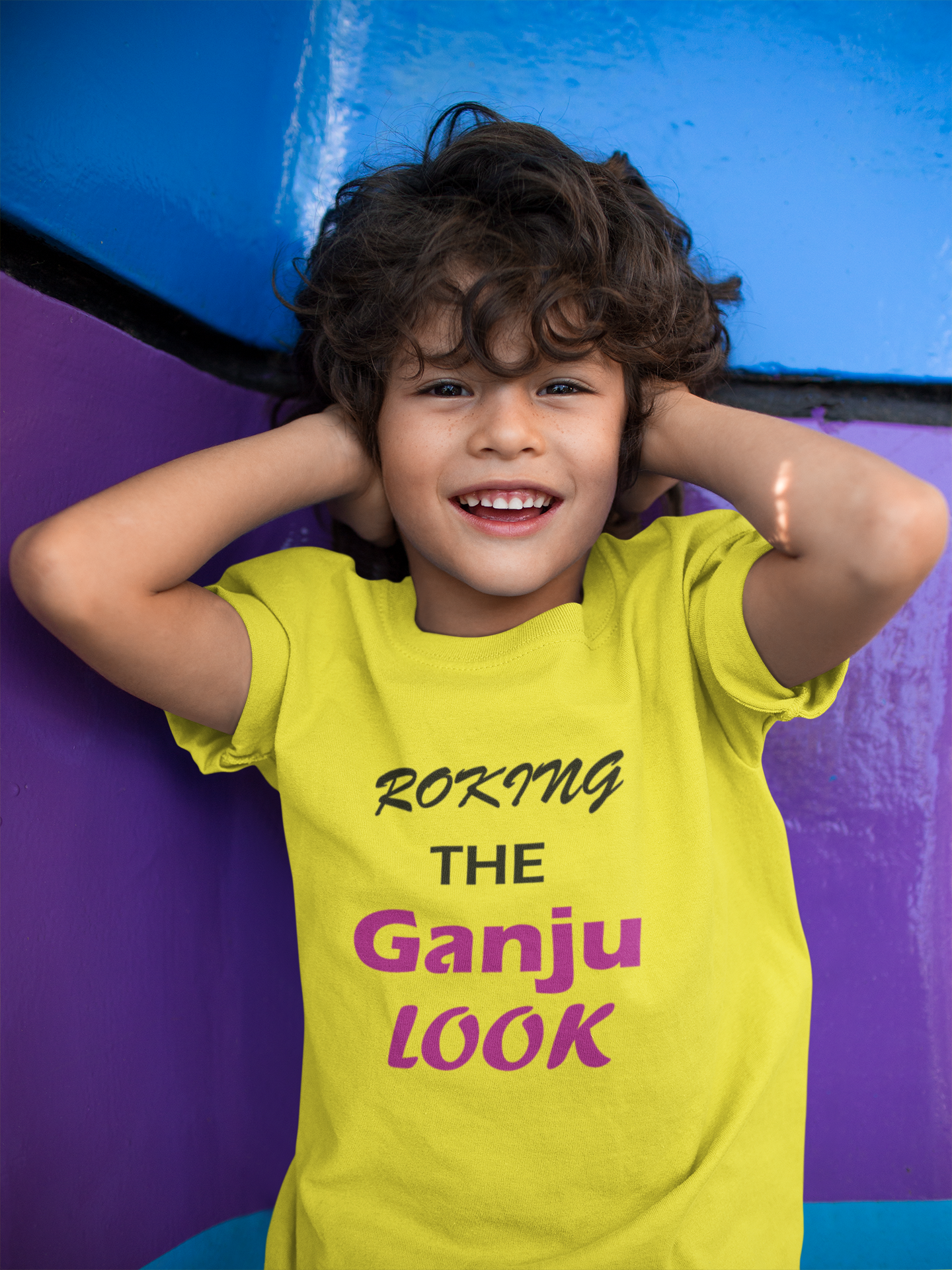 ROKING THE GANJU LOOK Half Sleeves T-Shirt for Boy-FunkyTeesClub