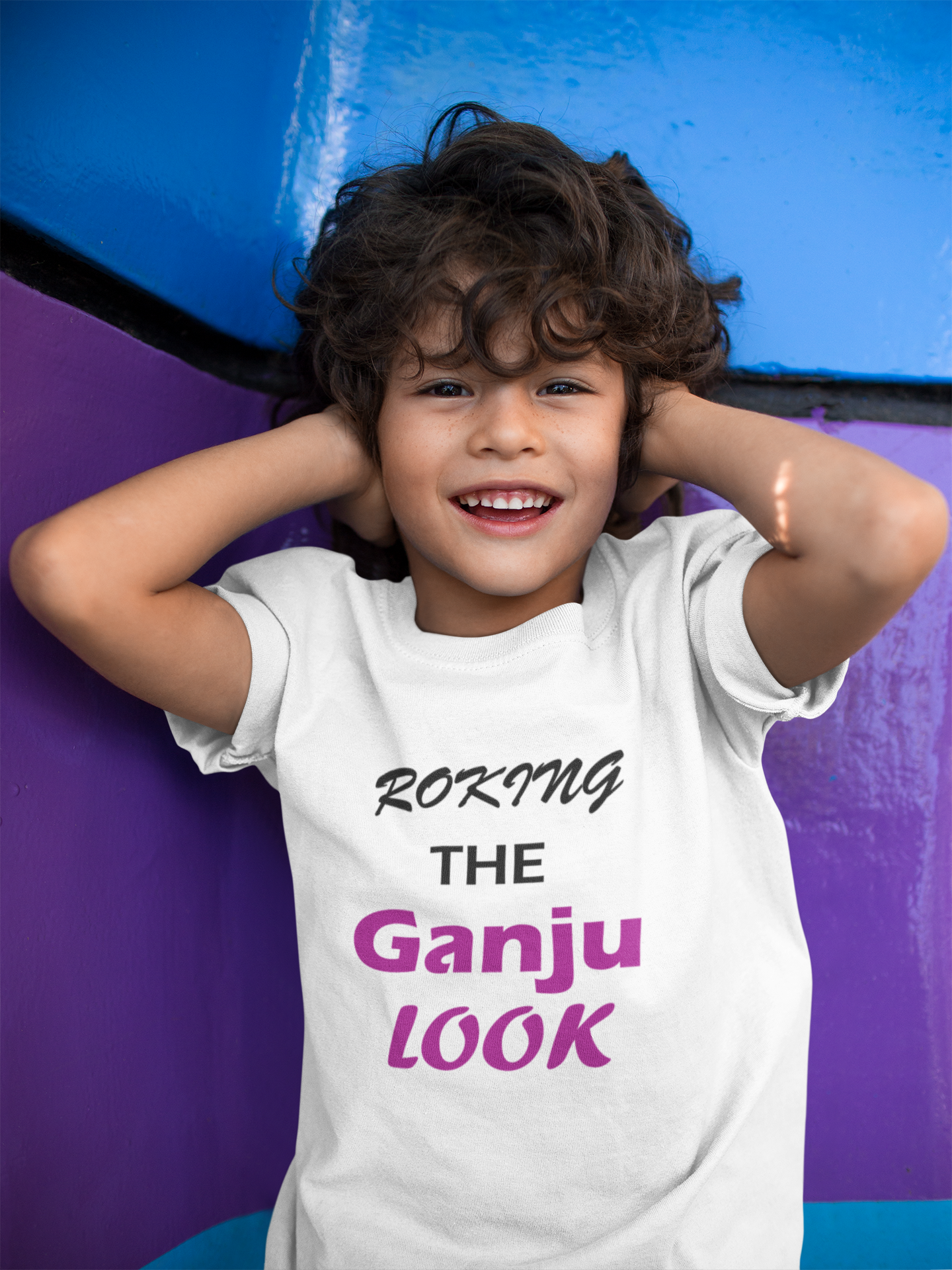 ROKING THE GANJU LOOK Half Sleeves T-Shirt for Boy-FunkyTeesClub