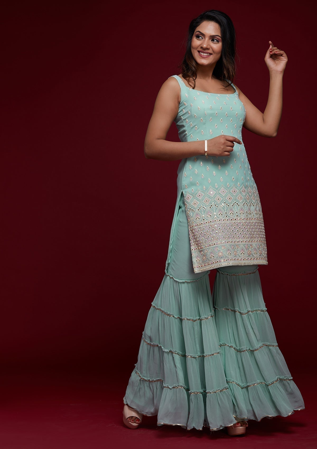 Sky Blue Gotapatti Georgette Designer Salwar Suit Sharara Garara - FunkyTeesClub