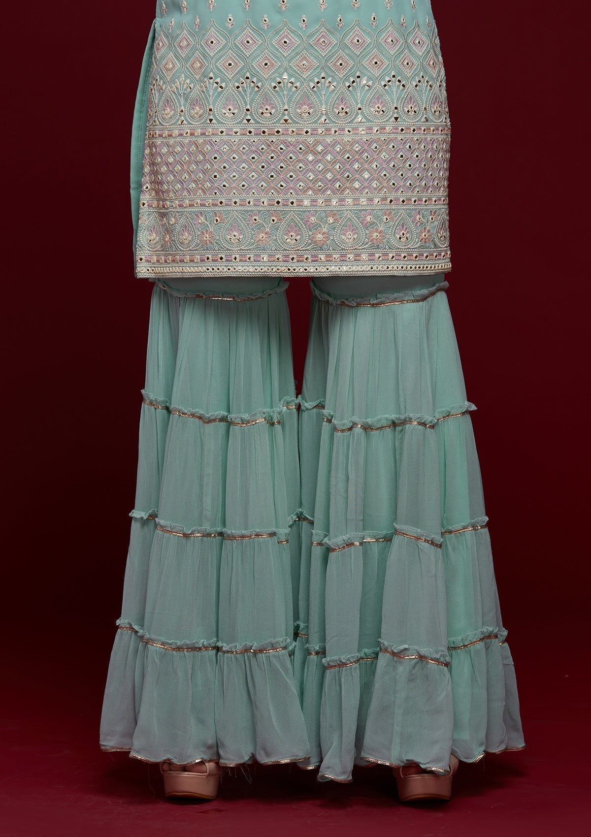 Sky Blue Gotapatti Georgette Designer Salwar Suit Sharara Garara - FunkyTeesClub