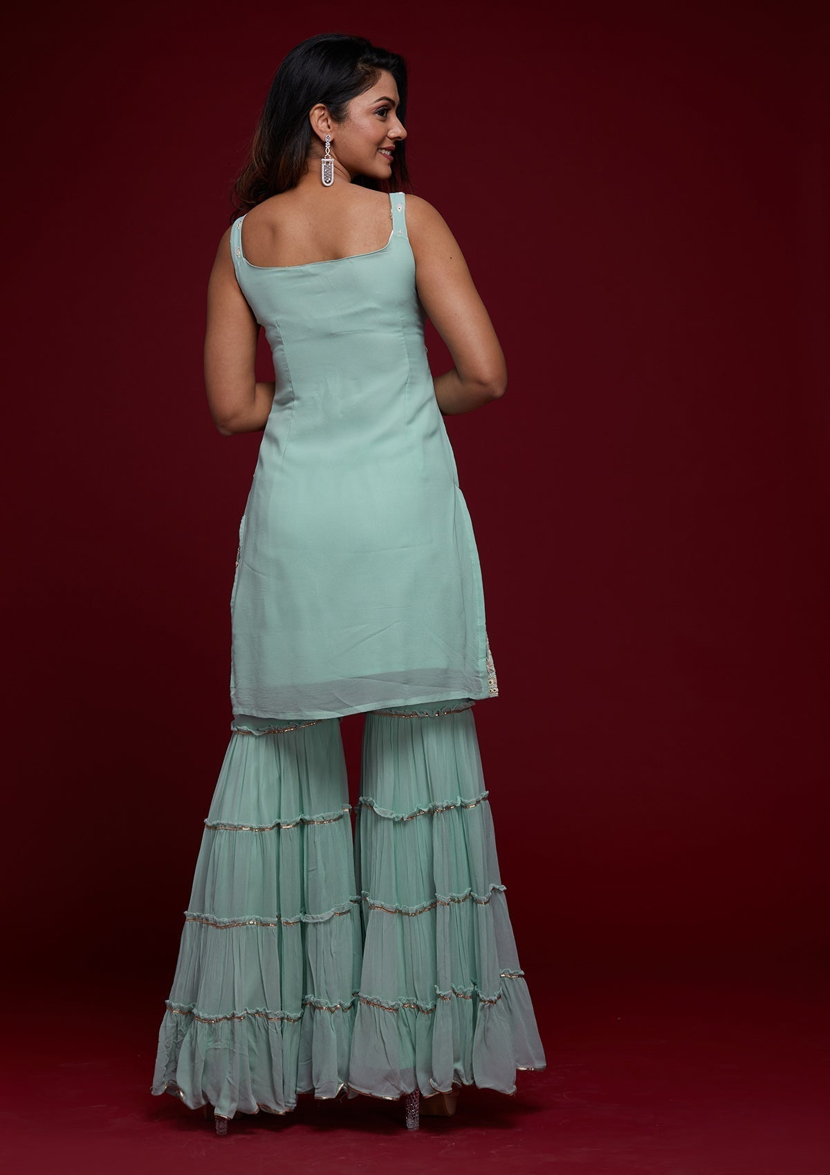 Sky Blue Gotapatti Georgette Designer Salwar Suit Sharara Garara - FunkyTeesClub