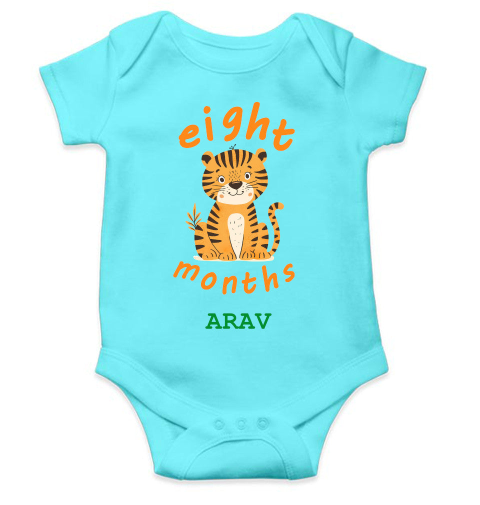 Custom Name Eight Month Rompers for Baby Boy- FunkyTeesClub
