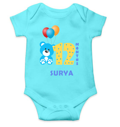 Custom Name Twelve Month Rompers for Baby Boy- FunkyTeesClub