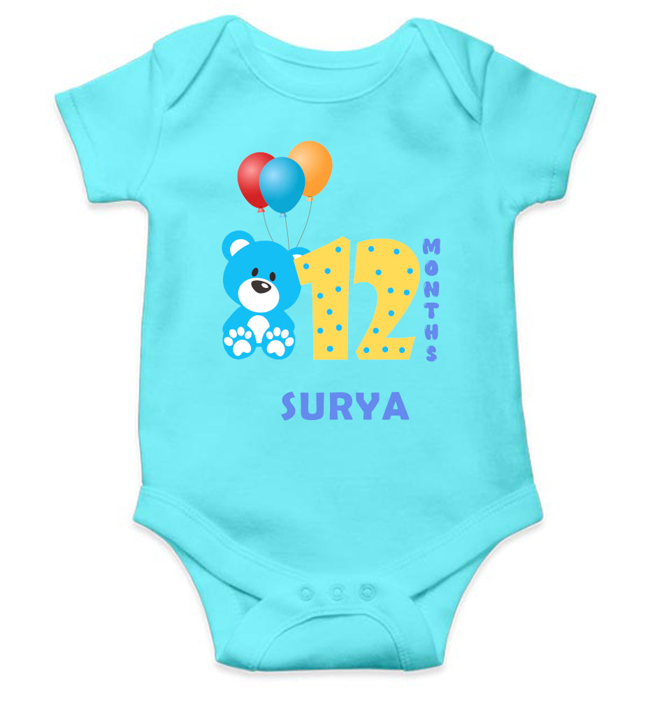 Custom Name Twelve Month Rompers for Baby Boy- FunkyTeesClub