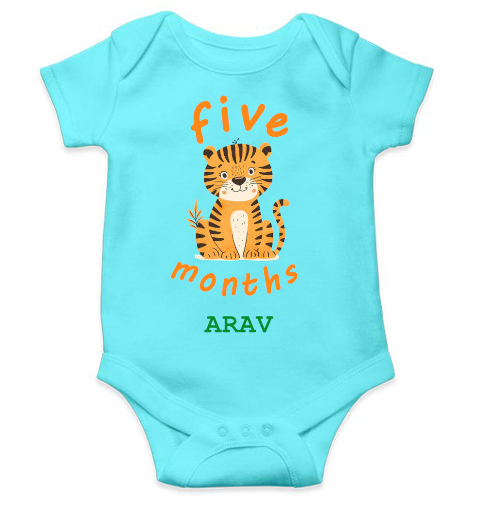 Custom Name Five Month Rompers for Baby Boy- FunkyTeesClub