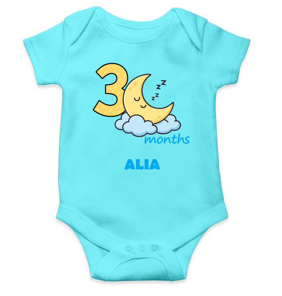 Custom Name Third Month Rompers for Baby Girl- FunkyTeesClub