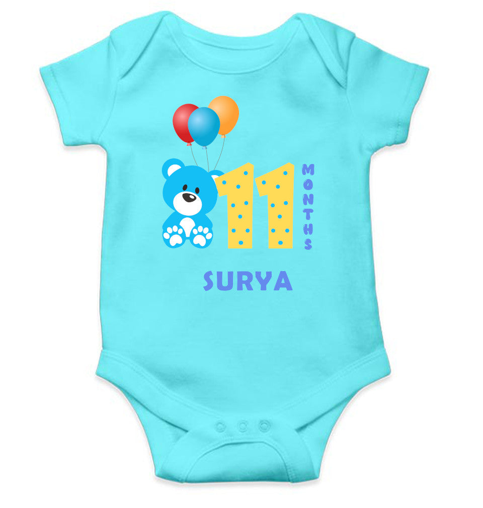 Custom Name Eleventh Month Rompers for Baby Boy- FunkyTeesClub