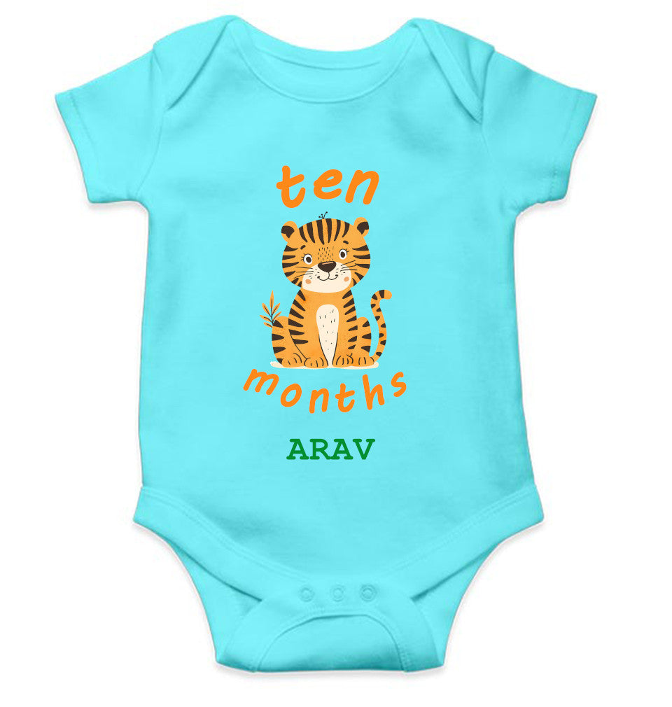Custom Name Ten Month Rompers for Baby Boy- FunkyTeesClub