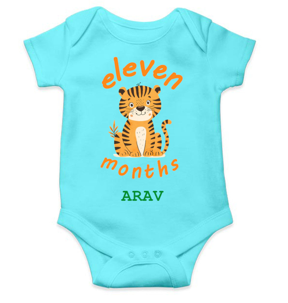Custom Name Eleven Month Rompers for Baby Boy- FunkyTeesClub
