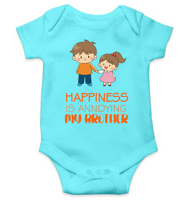Happiness Is Annoying My Brother Rakshabandhan Rompers for Baby Girl- FunkyTeesClub