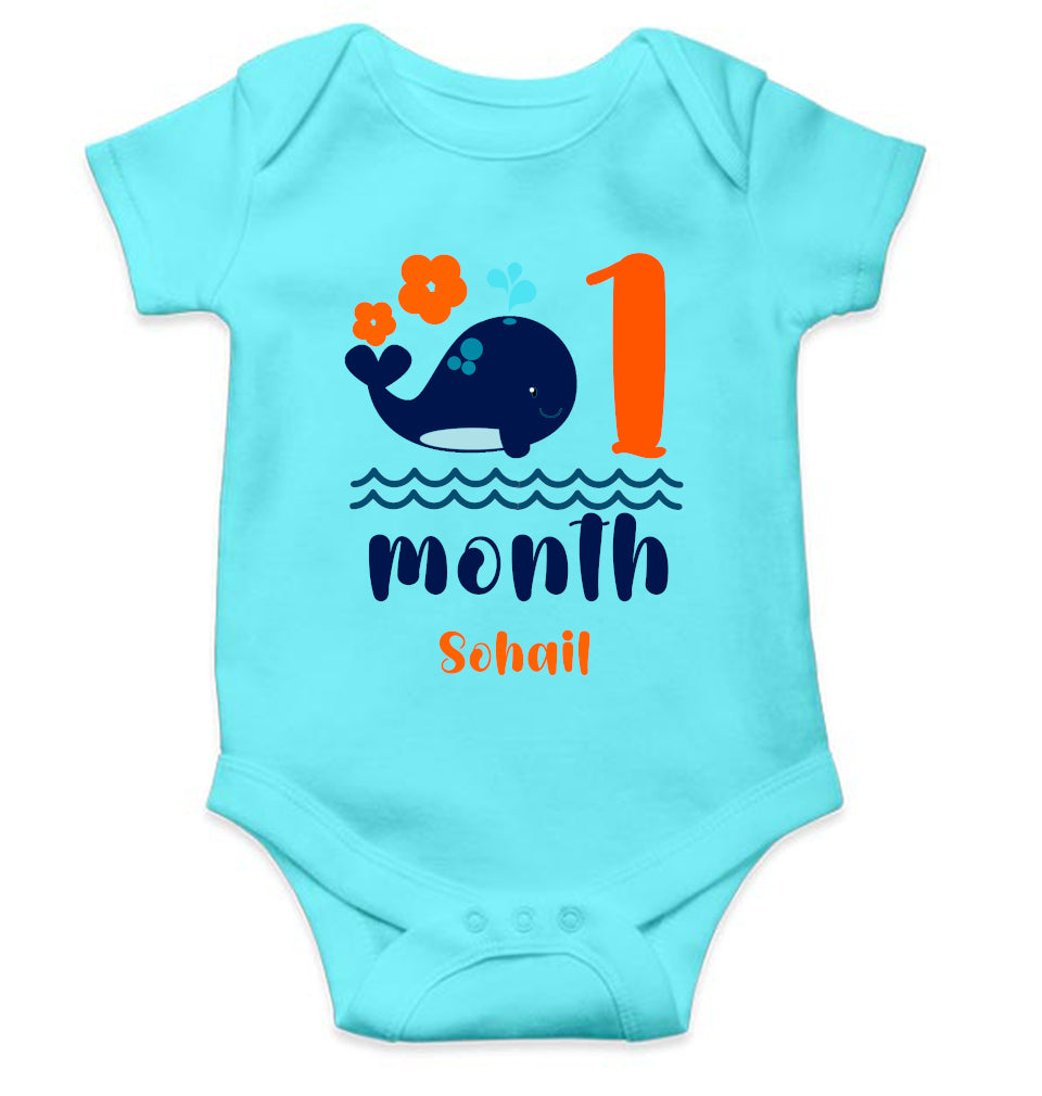 Custom Name Month One Rompers for Baby Boy- FunkyTeesClub