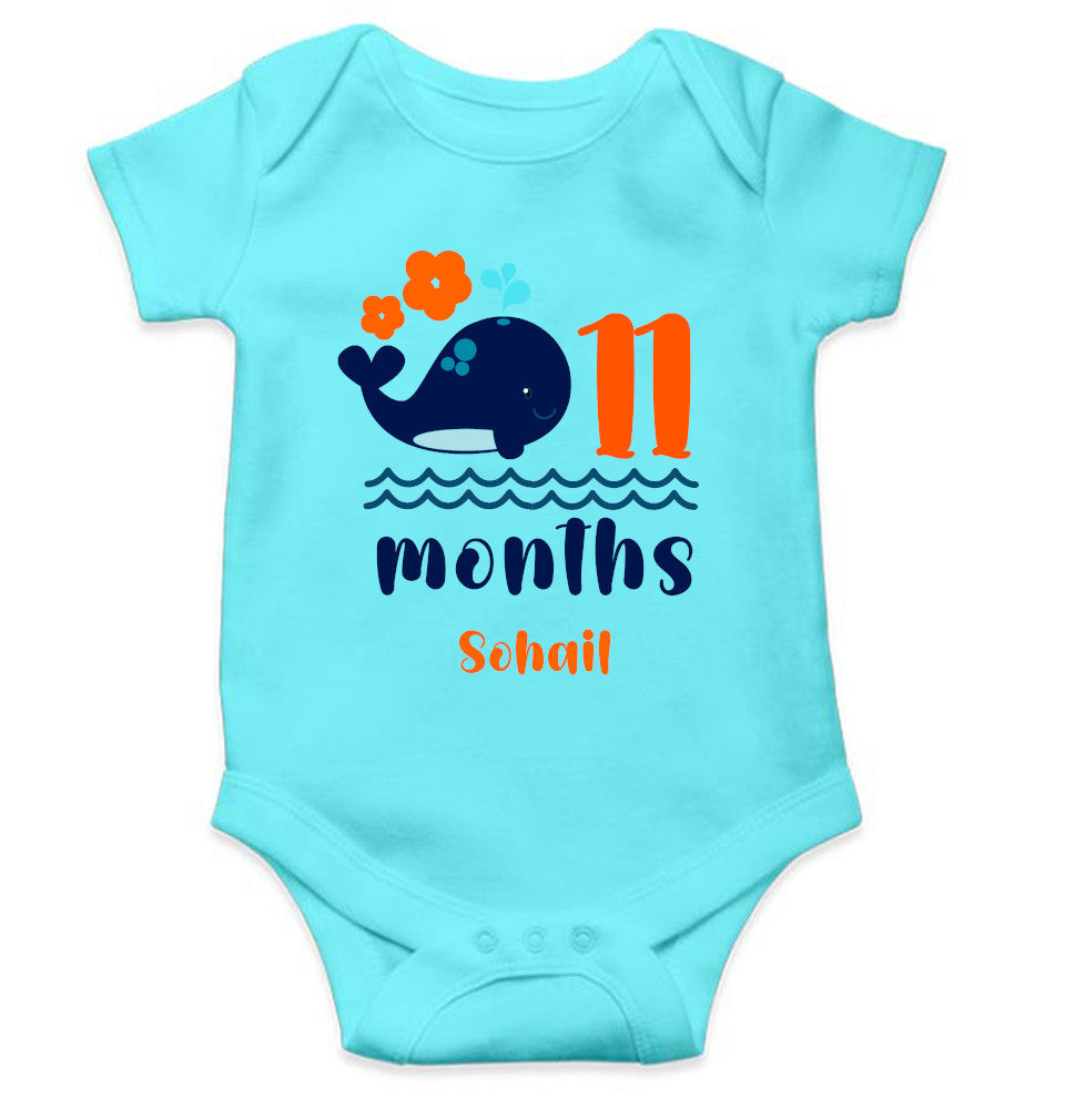 Custom Name Eleventh Month Rompers for Baby Boy- FunkyTeesClub