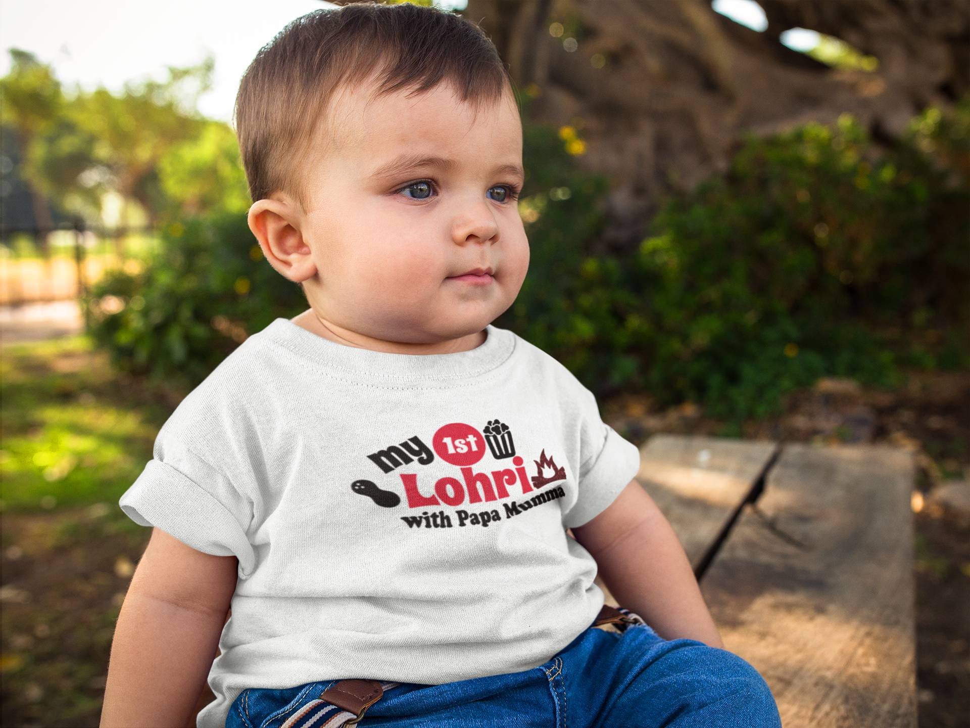 First Lohri With Papa Mumma Half Sleeves T-Shirt for Boy-FunkyTeesClub