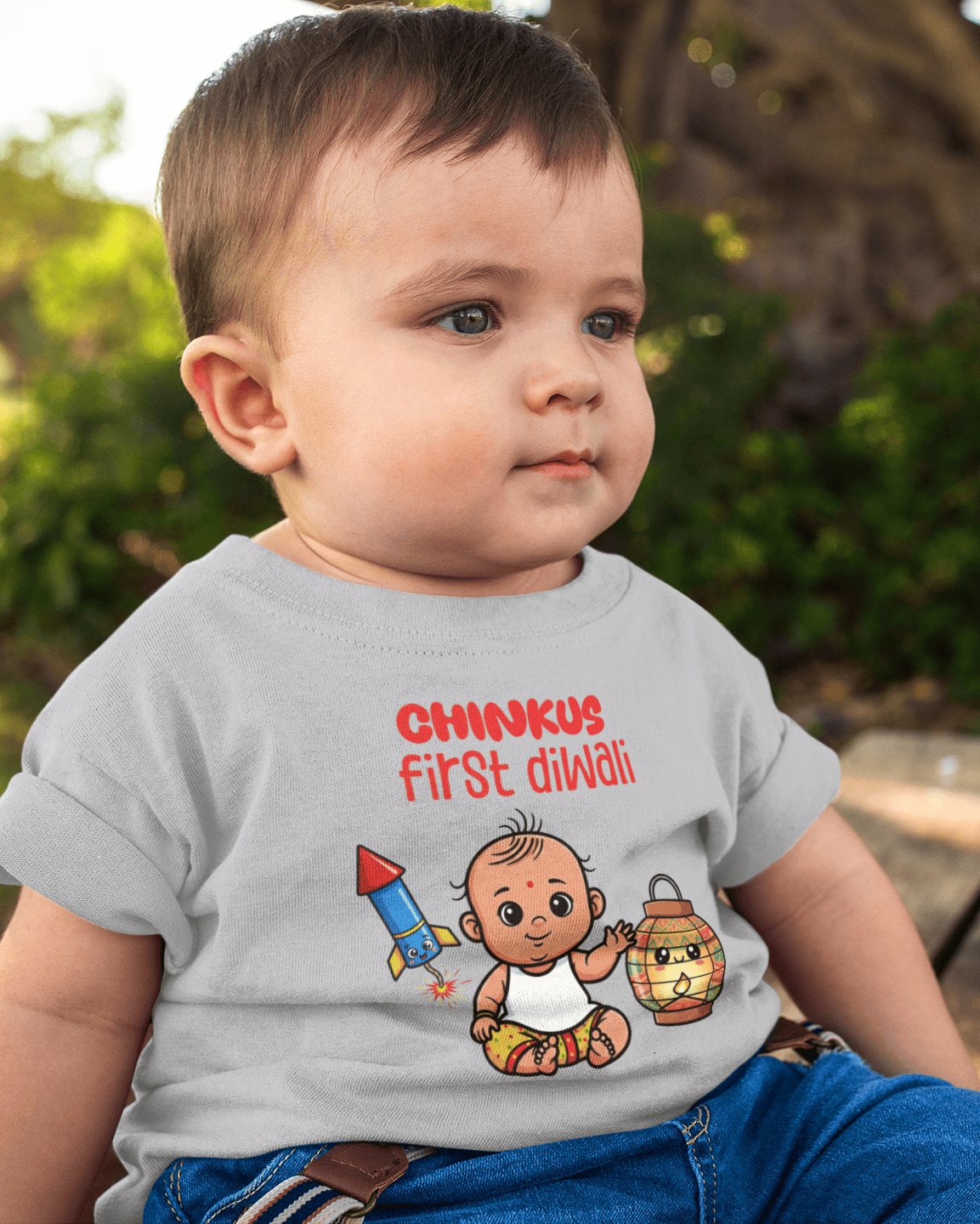 Custom Name My First Diwali Cute Diwali Half Sleeves T-Shirt for Boys -FunkyTeesClub