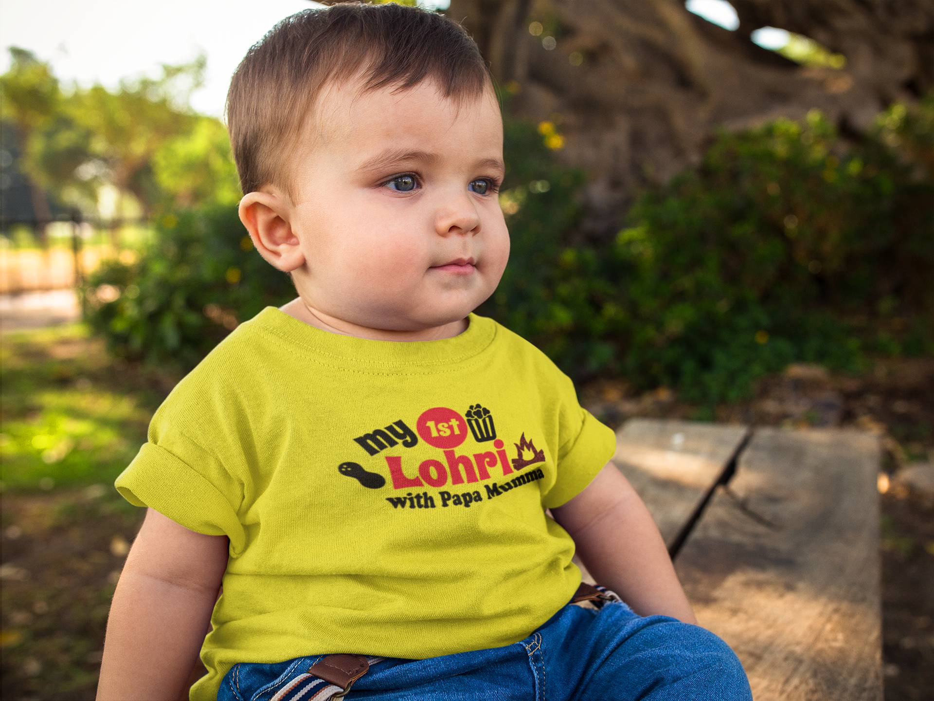 First Lohri With Papa Mumma Half Sleeves T-Shirt for Boy-FunkyTeesClub