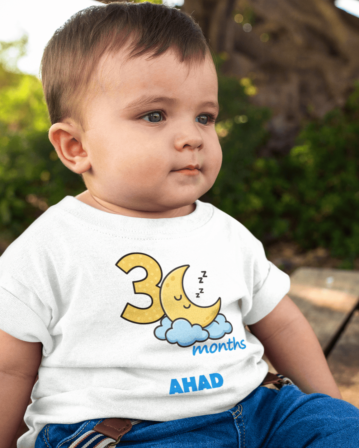 Custom Name Three Month Moon Half Sleeves T-Shirt for Boys -FunkyTeesClub