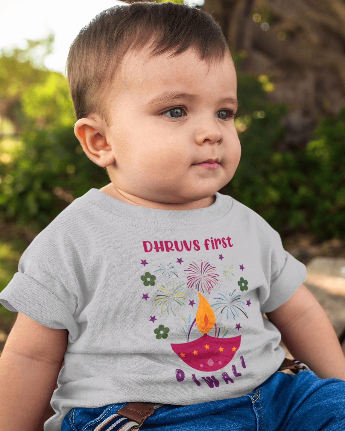 Custom Name First Diwali Celebrations Diwali Half Sleeves T-Shirt for Boys -FunkyTeesClub