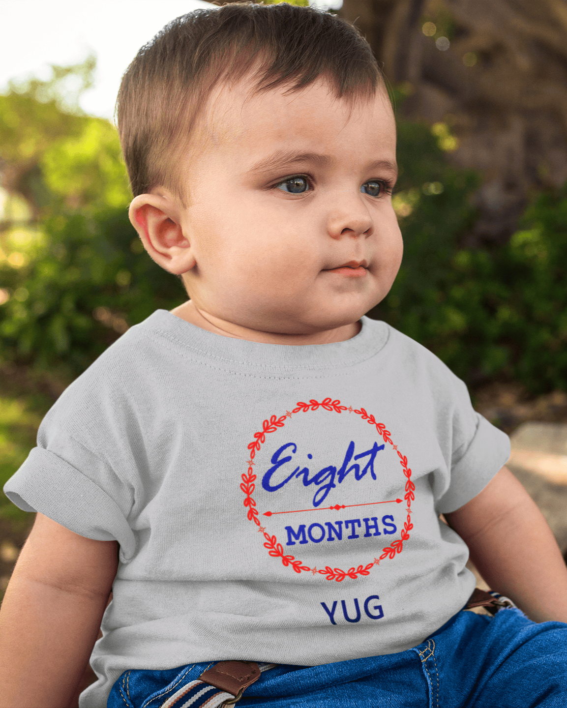 Custom Name Eight Month Birthday Half Sleeves T-Shirt for Boys -FunkyTeesClub