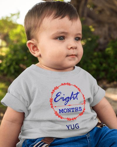 Custom Name Eight Month Birthday Half Sleeves T-Shirt for Boys -FunkyTeesClub