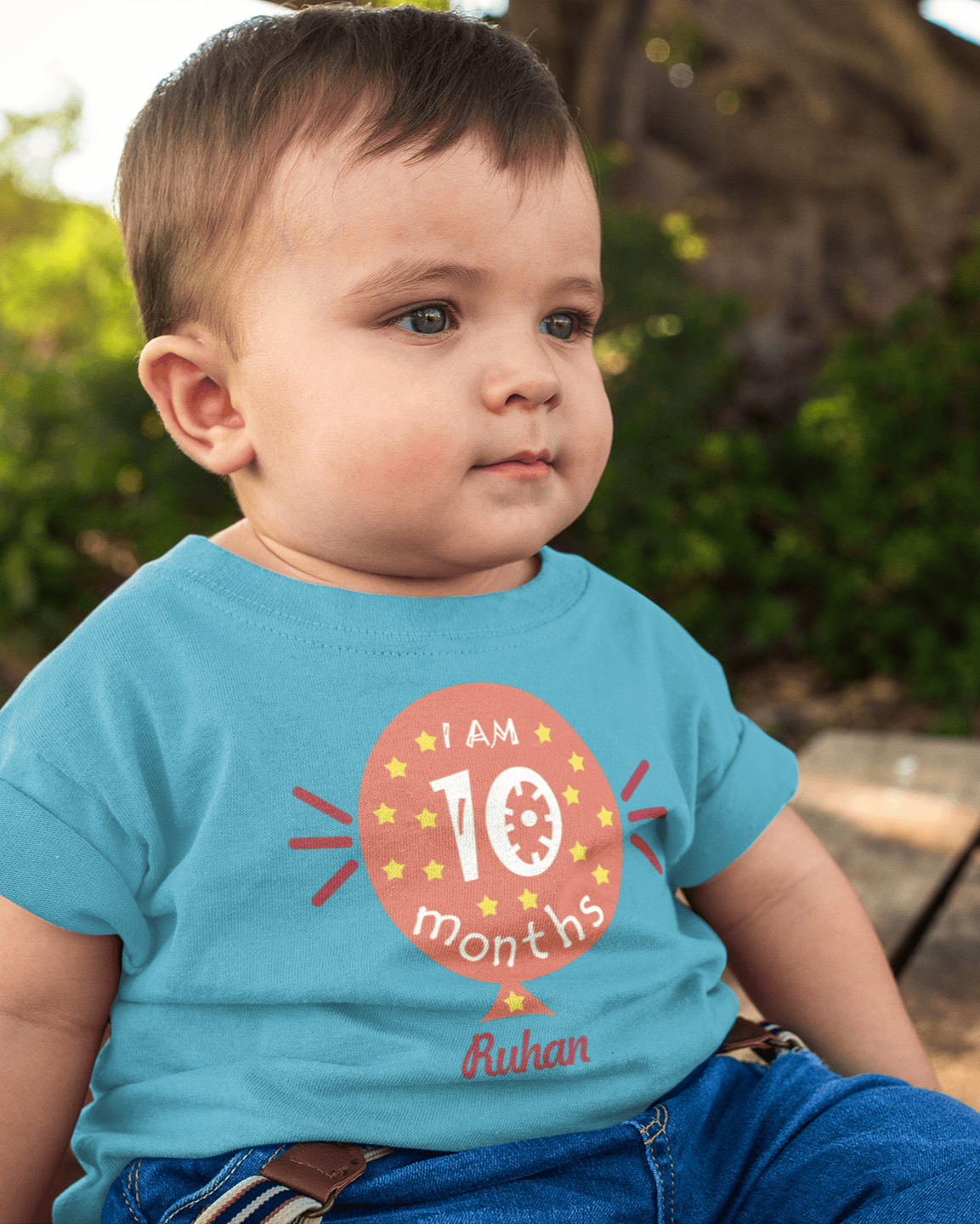 Custom Name Ten Month Baloon Half Sleeves T-Shirt for Boys -FunkyTeesClub